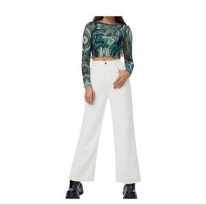 Sweaty Rocks High Elastic Waistband Straight Wide Leg Loose White Size L